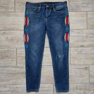 Chip & Pepper Sid Skinny Ankle Jeans Women's Embroidered Aztec Pattern Native 30